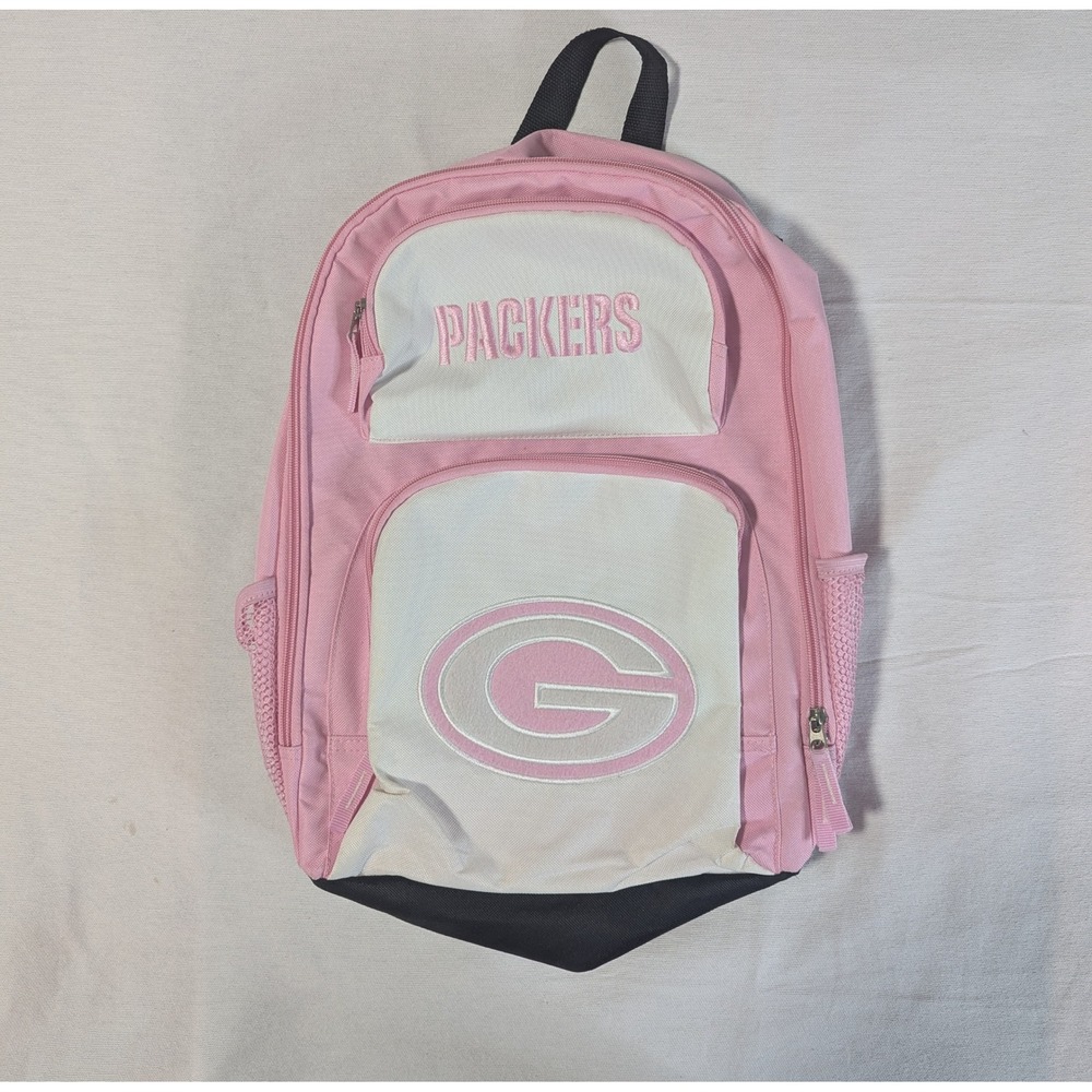 NFL Green Bay Packers Pink & White Embroidered School Travel Backpack Bag
